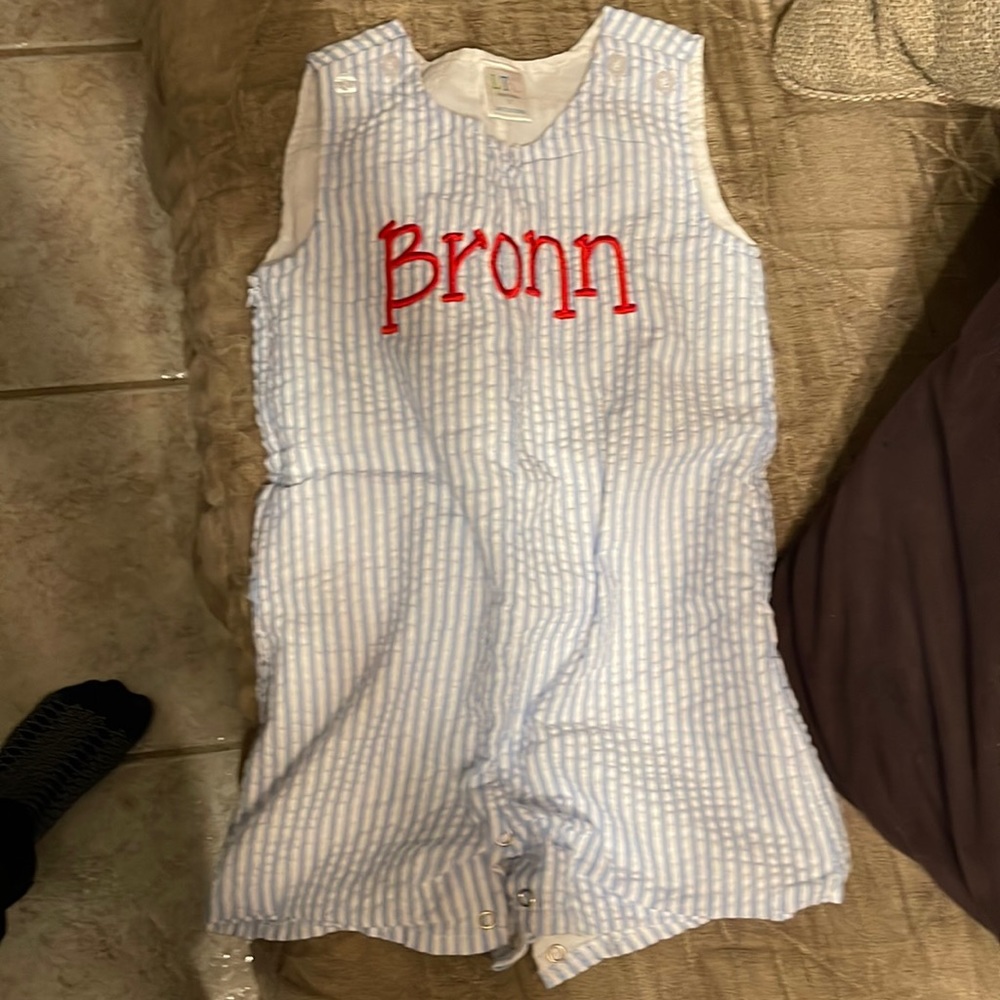 Boys personalized romper, sheer sucker material